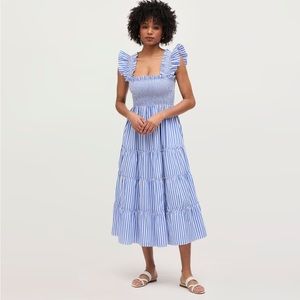 Hill House Ellie Nap Dress - Swiss white with blue polka dots.